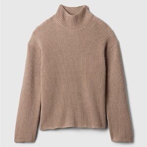 GAP 100% Cotton Oversized Split Hem Mockneck Sweater Tan Beige Size Medium NWOT